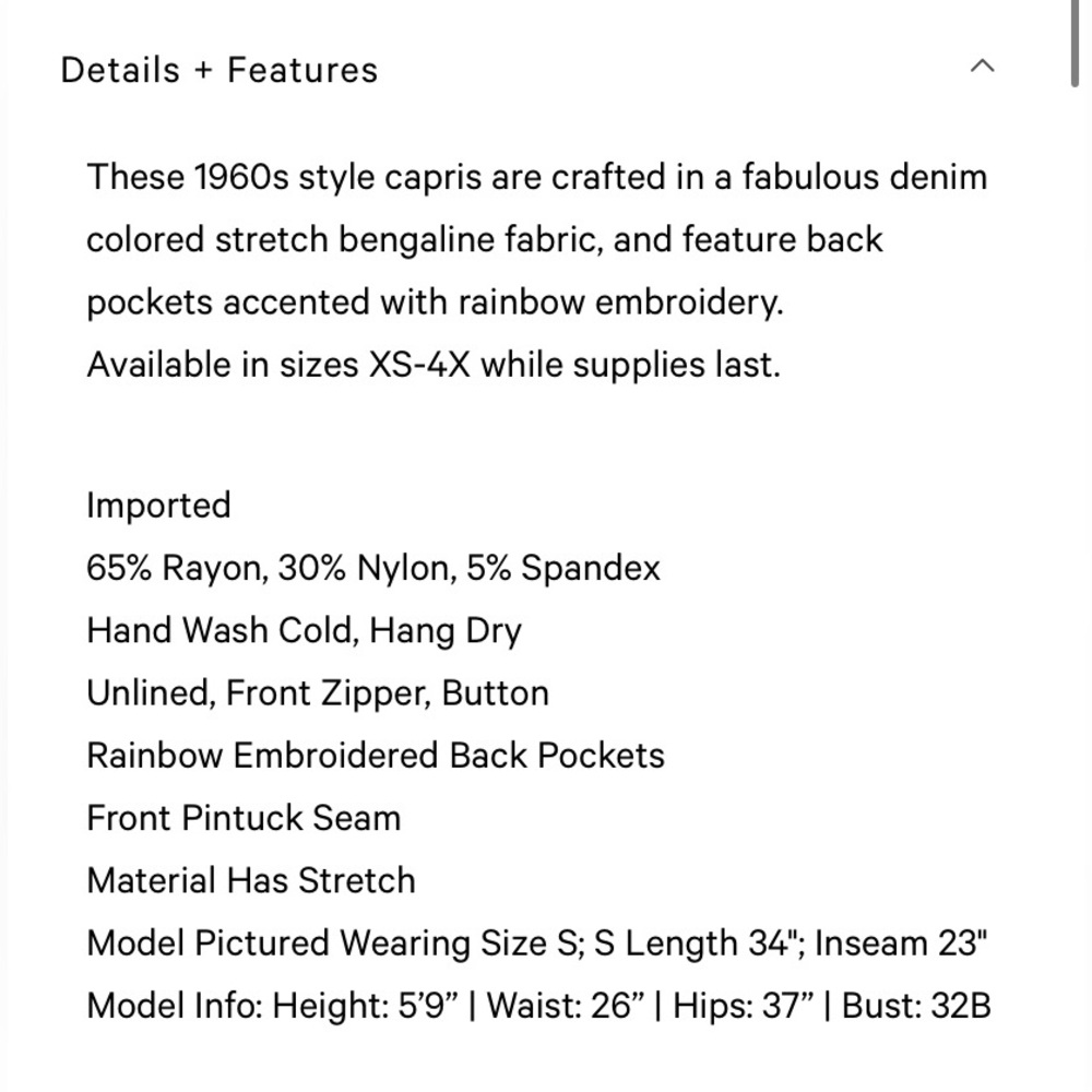 Unique Vintage Denim & Rainbow Pocket Capris - Picture 5 of 6